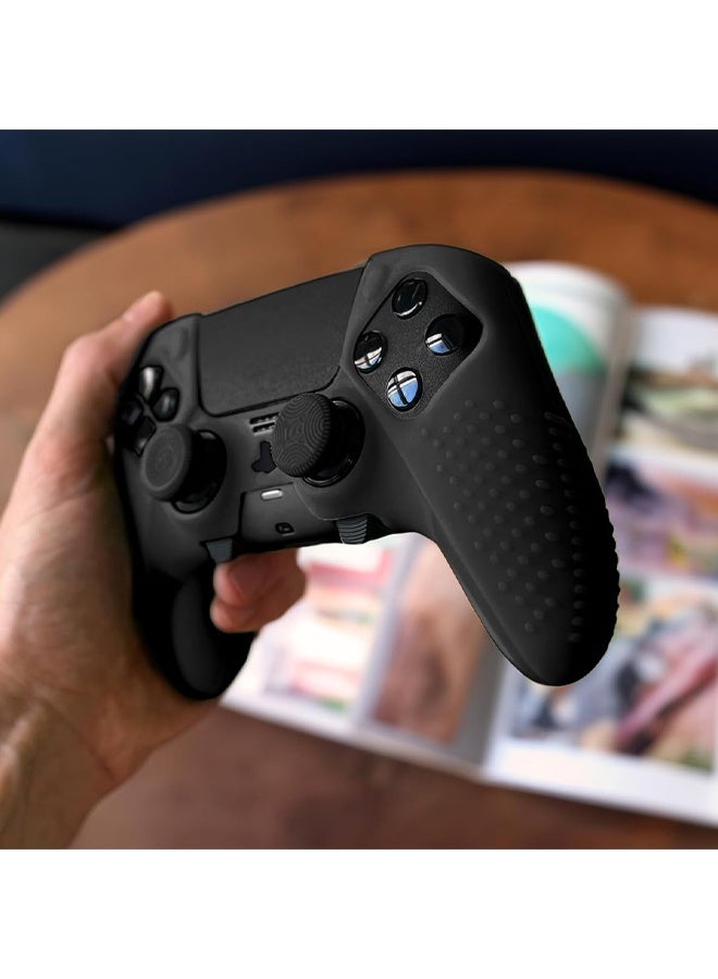 2 Pcs PS5 Controller Skin, Anti-Slip Soft Silicone Protective Cover Case for PlayStation 5 Controller Grip Accessories with 16 Raised Thumb Grip Caps (Black+White) - Image 2