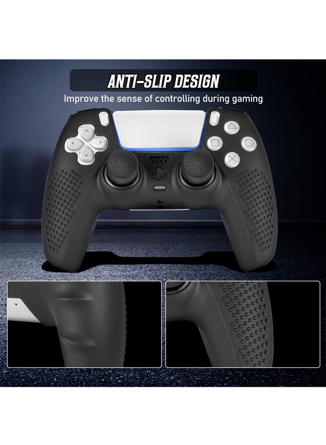 2 Pcs PS5 Controller Skin, Anti-Slip Soft Silicone Protective Cover Case for PlayStation 5 Controller Grip Accessories with 16 Raised Thumb Grip Caps (Black+White) - Image 5