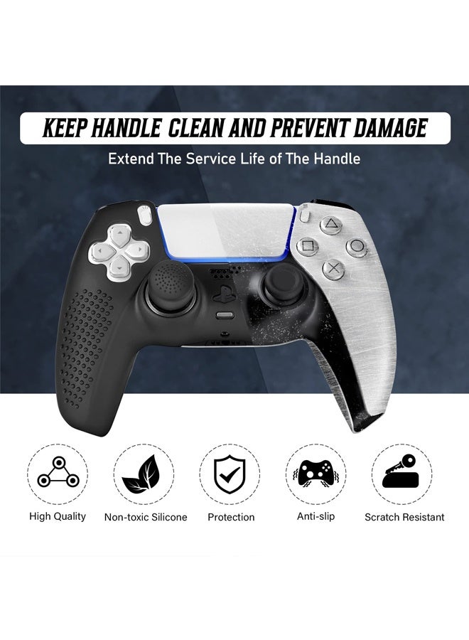 2 Pcs PS5 Controller Skin, Anti-Slip Soft Silicone Protective Cover Case for PlayStation 5 Controller Grip Accessories with 16 Raised Thumb Grip Caps (Black+White) - Image 4