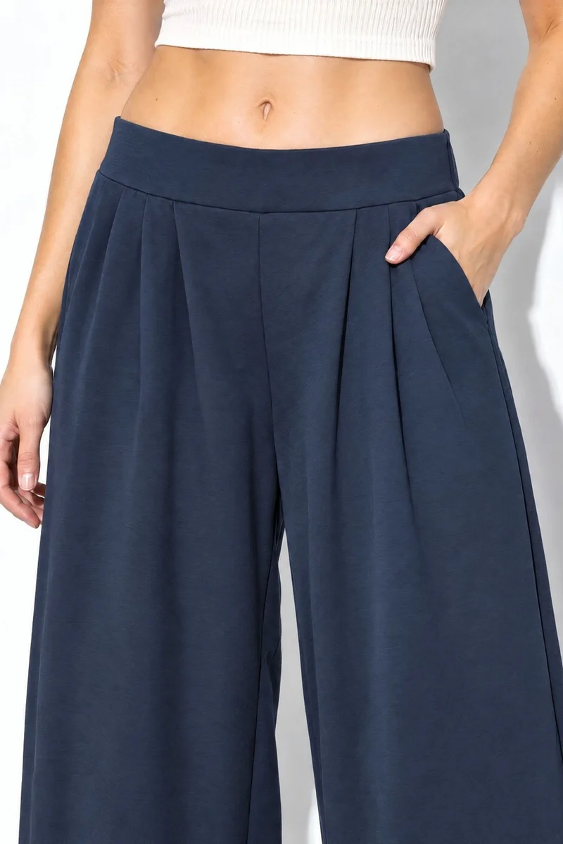 Hiccup Modal Touch Wide Leg Pants with Pleat Detail
