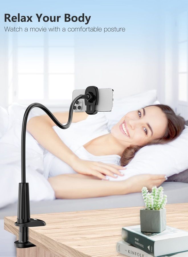 Tryone حامل هاتف مرن بتصميم عنق الإوز للسرير مع ذراع قابل للتعديل لتثبيت الهواتف المحمولة على المكتب أو إطار السرير متوافق مع iPhone 14 Pro Max 13 12 11 X SE Series/Samsung S22 أو أجهزة أخرى من 4"-7" - Image 2