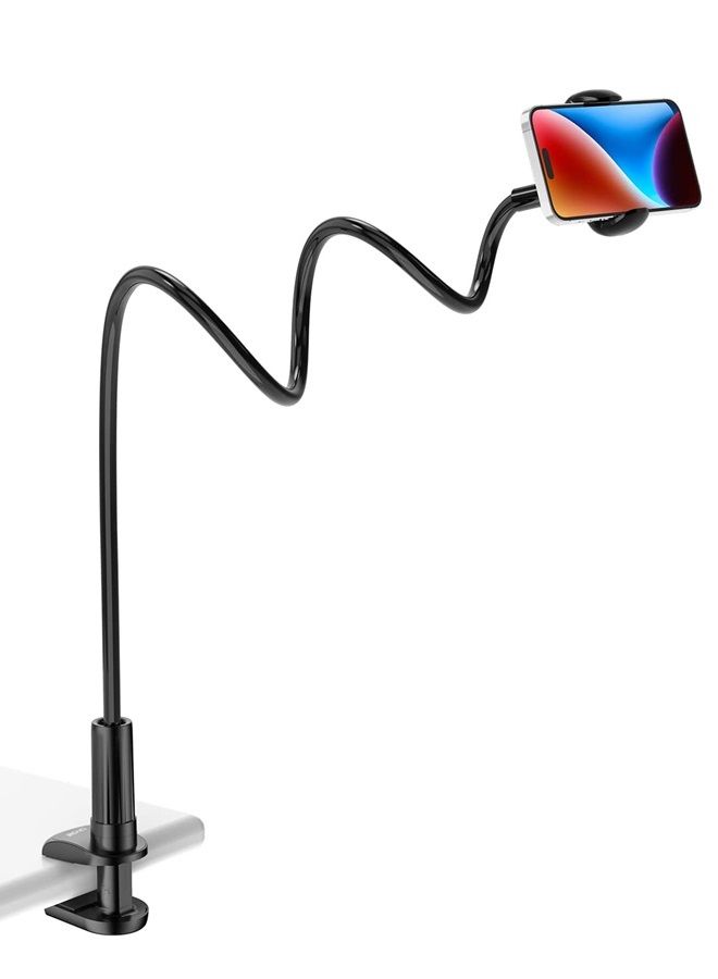 Tryone حامل هاتف مرن بتصميم عنق الإوز للسرير مع ذراع قابل للتعديل لتثبيت الهواتف المحمولة على المكتب أو إطار السرير متوافق مع iPhone 14 Pro Max 13 12 11 X SE Series/Samsung S22 أو أجهزة أخرى من 4"-7" - Image 1
