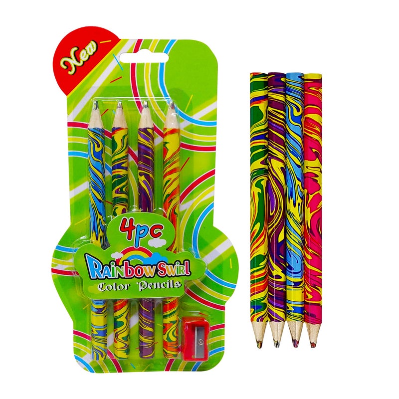 PARTEET Rainbow Pencils Colour for Kids with Sharpener- Multicolour Swirl Pencil for School Kids, Architect, Artist & Child (Set of 4 Colored Pencils & Sharpener) - Image 1