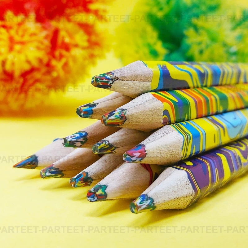 PARTEET Rainbow Pencils Colour for Kids with Sharpener- Multicolour Swirl Pencil for School Kids, Architect, Artist & Child (Set of 4 Colored Pencils & Sharpener) - Image 4