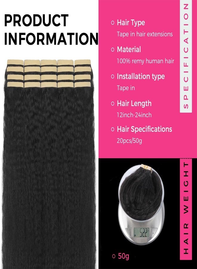 Lashey Tape in Hair Extensions Human Hair Natural Black 20 Inch Kinky Straight 20pcs 50g Remy Human Hair Extensions for Black Women - Image 2