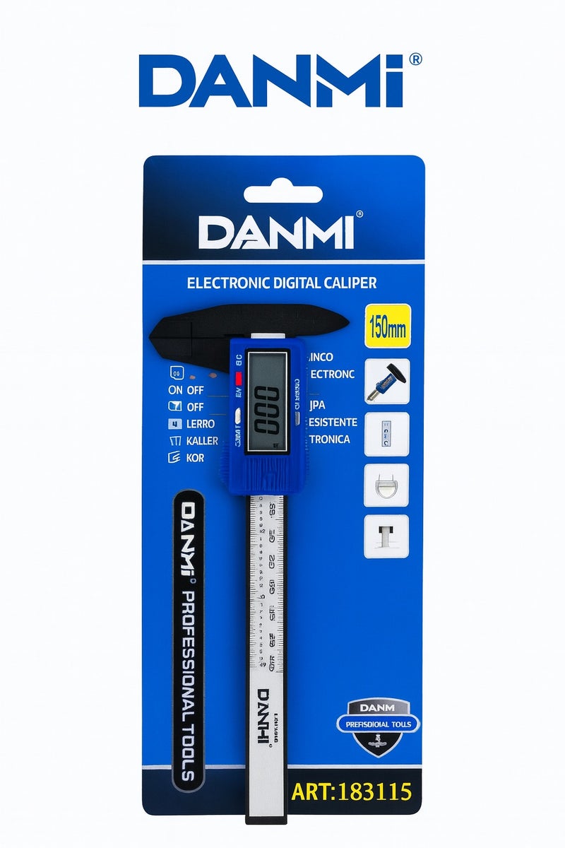 DANMI Electronic Digital Caliper – Model T:183115 – 150 mm Measuring Capacity – LCD Display with mm/inch Conversion – External/Internal/Depth/Step – Industrial Use - Image 1