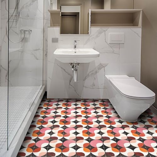 IVN 10PCS 12x12 Inch Peel and Stick Retro Colorful Circle Tiles Removable Self Adhesive PVC Vinyl Flooring Stickers Holographic Backsplash Tile for Bathroom Kitchen Decor - Image 2
