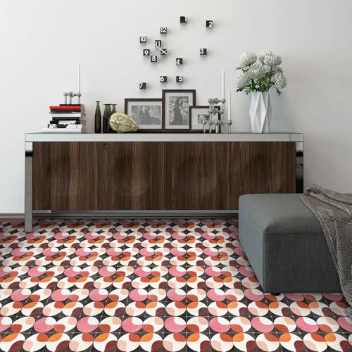 IVN 10PCS 12x12 Inch Peel and Stick Retro Colorful Circle Tiles Removable Self Adhesive PVC Vinyl Flooring Stickers Holographic Backsplash Tile for Bathroom Kitchen Decor - Image 3