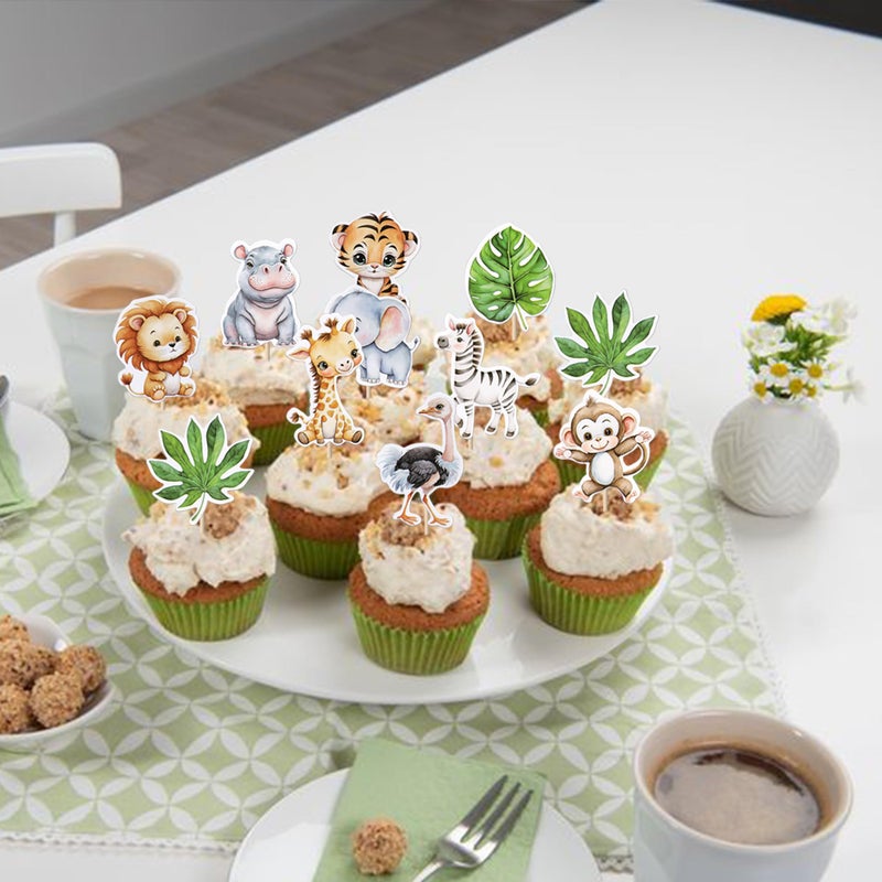 Rsstarxi 40 Pack Safari Animals Cupcake Toppers Jungle Animals Baby Shower Party Decorations Green Leaf Woodland Animal Cupcake Picks for Boys Girls Birthday Wild Party Cake Decorations - Image 5