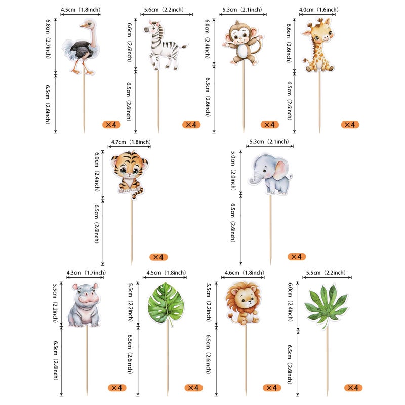 Rsstarxi 40 Pack Safari Animals Cupcake Toppers Jungle Animals Baby Shower Party Decorations Green Leaf Woodland Animal Cupcake Picks for Boys Girls Birthday Wild Party Cake Decorations - Image 2
