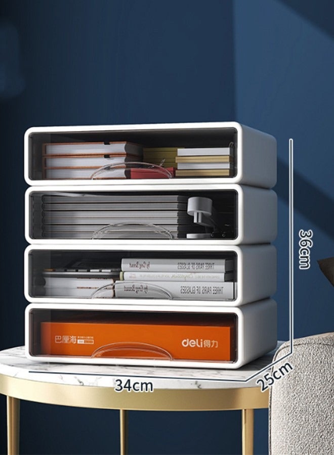 JCB CHIC أدراج تخزين مكتبية قابلة للتكديس، منظم سطح المكتب مع أدراج، صندوق تخزين قابل للتكديس، منظم تخزين مكتبي بلاستيكي للمنزل والمكتب والمدرسة والمكياج والحرف اليدوية والحمام (4 كبير)  - Image 1