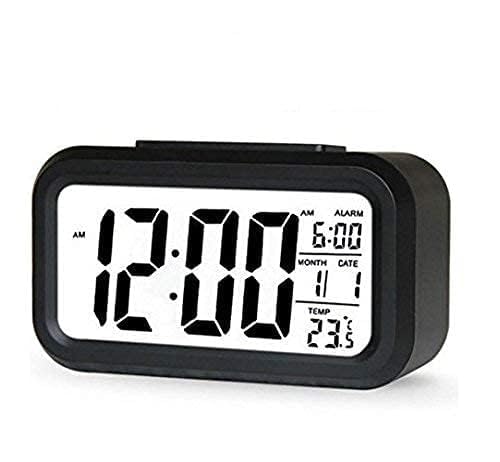BLACK PANDA Store Digital Backlight Smart Table Alarm Clock with Date and Temperature Display Night LED Light Ideal for Students and Kids Bedroom Black Digital Clock