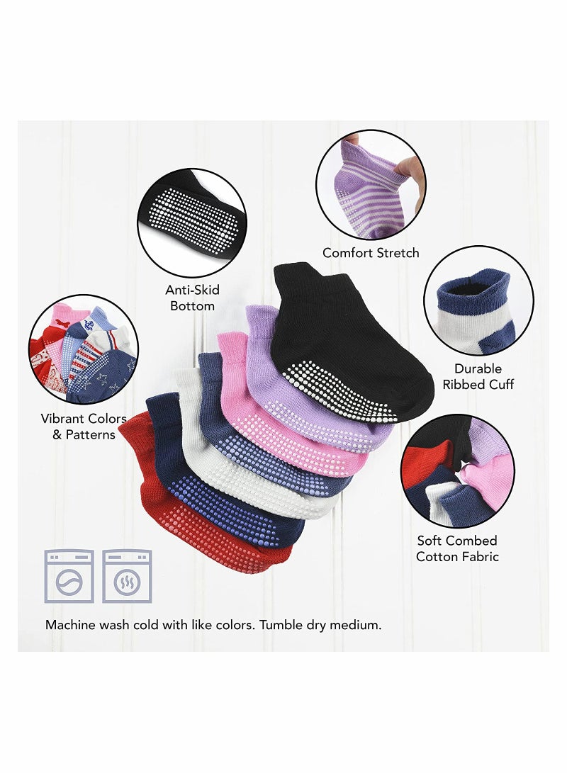 12 Pairs Toddler Socks with Anti,Skid Design for Ages 1,3 in Black - Image 2