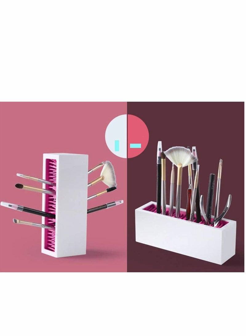 Excefore Makeup Brushes Holder Organizer, Silicone Vanity Air Drying Rack Display Storage for Brush Eyeliners Practical Cosmetic Tools Container Hair Accessories Bathroom Counter (Blue-White) - Image 2