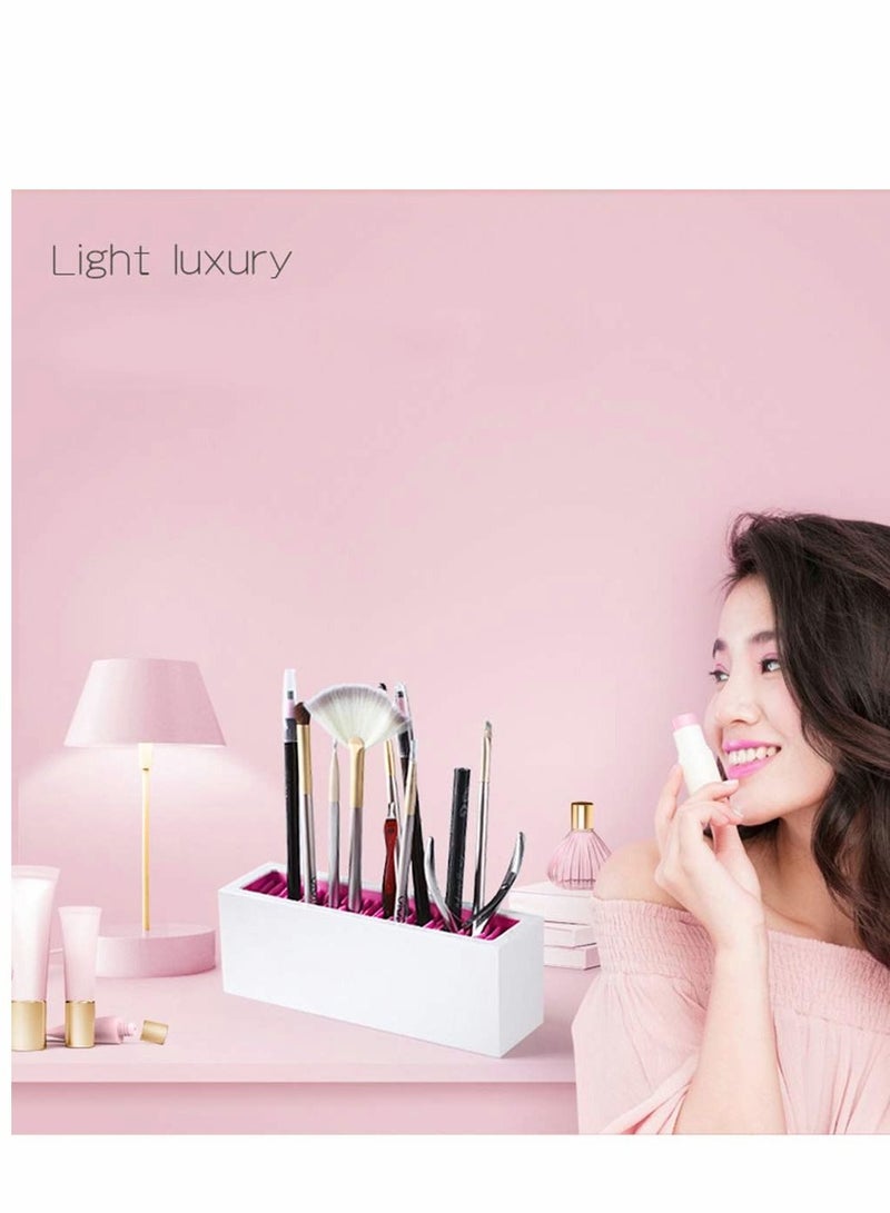 Excefore Makeup Brushes Holder Organizer, Silicone Vanity Air Drying Rack Display Storage for Brush Eyeliners Practical Cosmetic Tools Container Hair Accessories Bathroom Counter (Blue-White) - Image 4