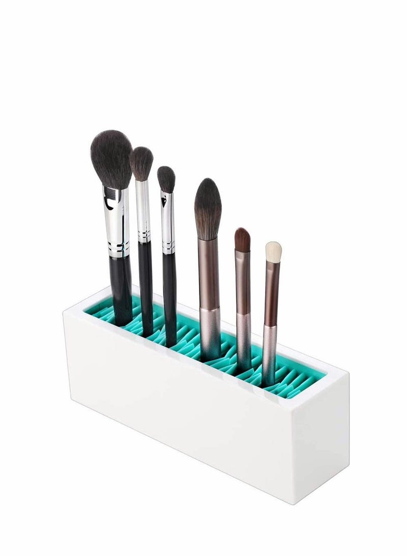 Excefore Makeup Brushes Holder Organizer, Silicone Vanity Air Drying Rack Display Storage for Brush Eyeliners Practical Cosmetic Tools Container Hair Accessories Bathroom Counter (Blue-White) - Image 1