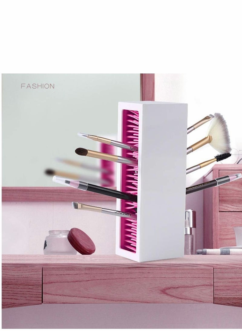 Excefore Makeup Brushes Holder Organizer, Silicone Vanity Air Drying Rack Display Storage for Brush Eyeliners Practical Cosmetic Tools Container Hair Accessories Bathroom Counter (Blue-White) - Image 5