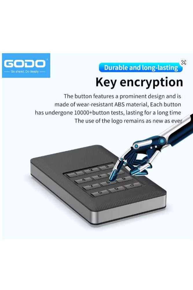 GODO Hardware Encryption 2.5" SATA Hard Disk Enclosure – USB 3.0, Full Disk Encryption, Tool-Free Installation, Password Protection, Mobile HDD Case - Image 2