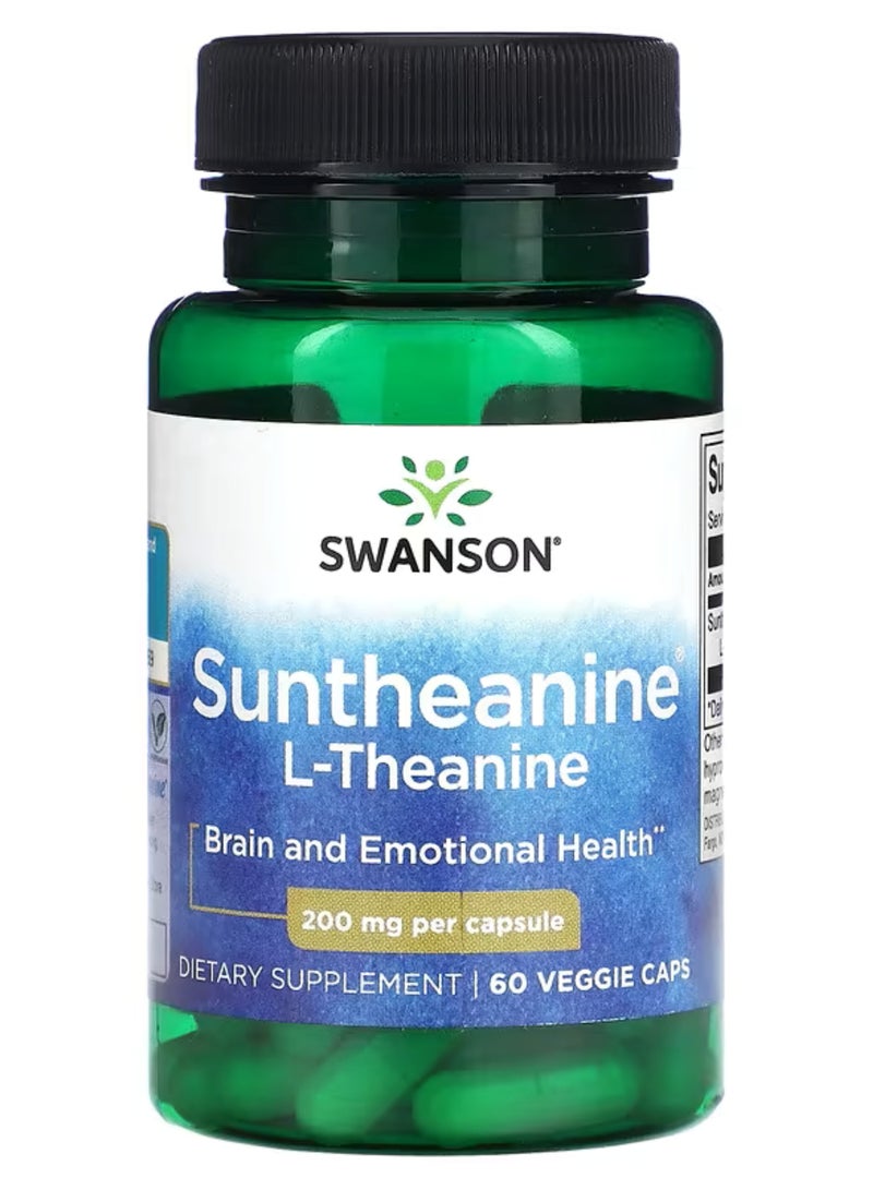 Swanson, Suntheanine, L-Theanine, 200 mg, 60 Veggie Capsules