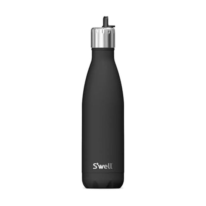 S'well Stainless Steel Water Bottle with Flip Straw Cap, 17oz, Onyx, Triple Layered Vacuum Insulated Containers Keeps Drinks Cold for 36 Hours and Hot for 10, BPA Free, Perfect for On the Go
