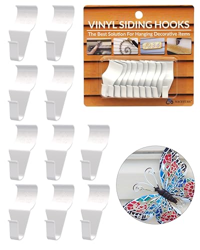 NACETURE Vinyl Siding Hooks (10 Pack, White), Heavy Duty Stainless Steel, No Drill, Holds up to 18 lb per Hook, for Outdoor Decor - Image 1