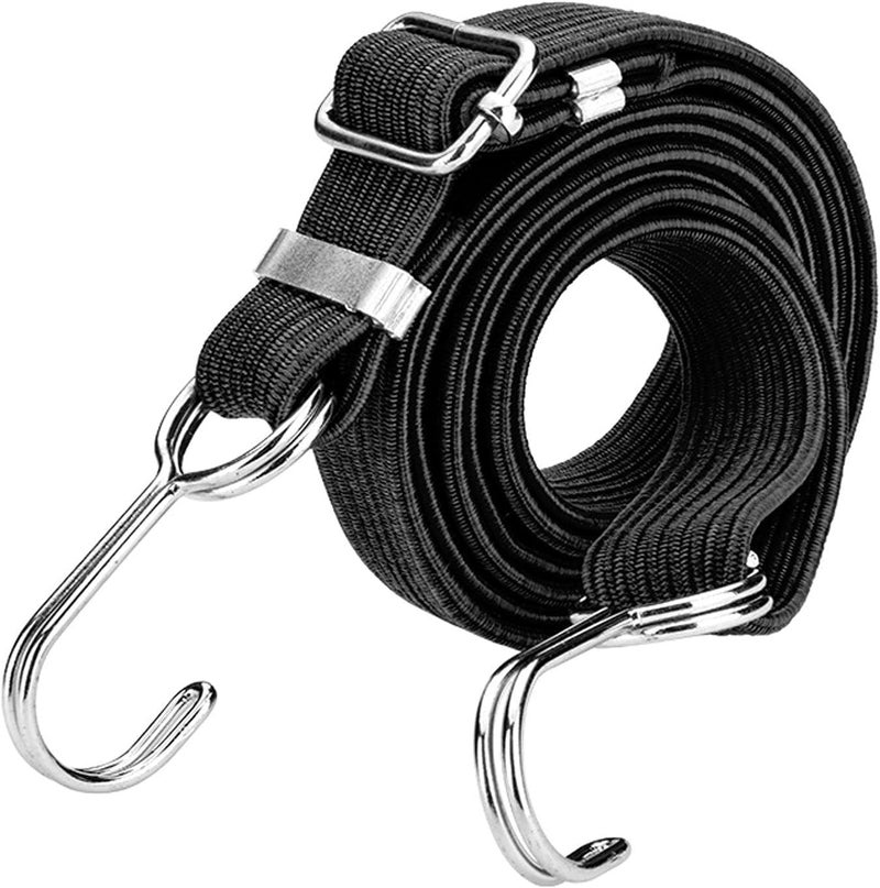 klarako Adjustable Flat Bungee Cords with Hooks, Premium Latex Heavy Duty Straps with Hooks, Adjustable Buckles, Luggage Elastic Rope  Black 2m - Image 1