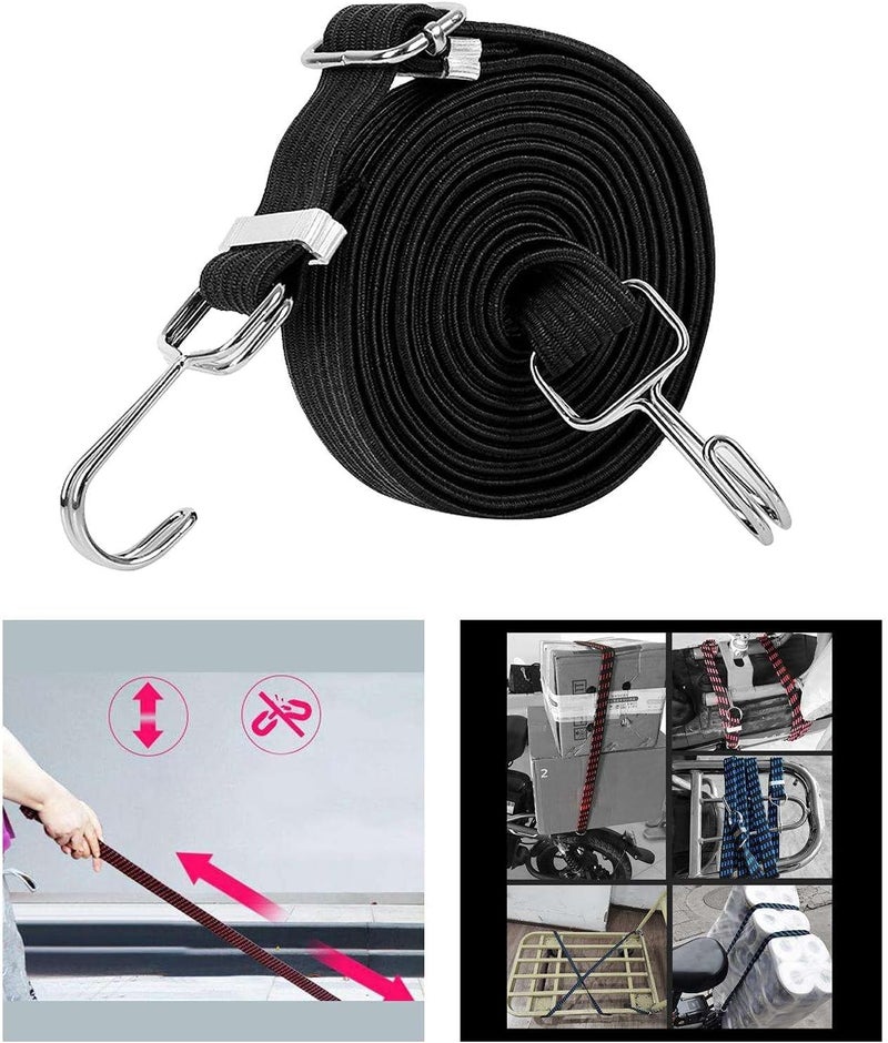 klarako Adjustable Flat Bungee Cords with Hooks, Premium Latex Heavy Duty Straps with Hooks, Adjustable Buckles, Luggage Elastic Rope  Black 2m - Image 2