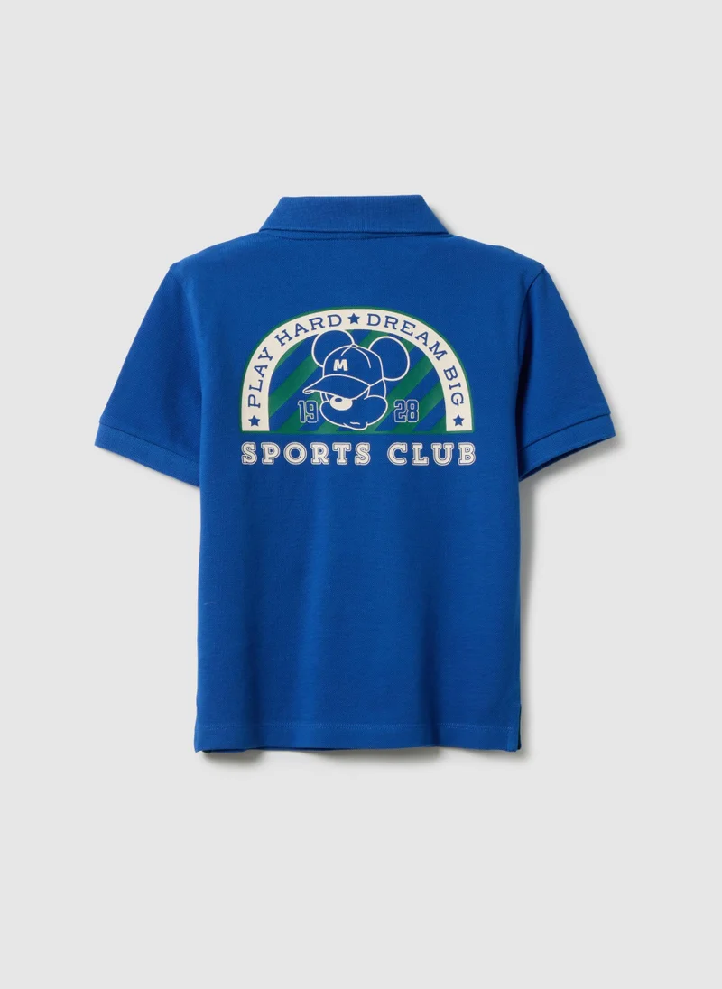 او في اس Ovs Children'S Blue Polo Shirt In Pure Cotton, Regular Fit With Disney Print