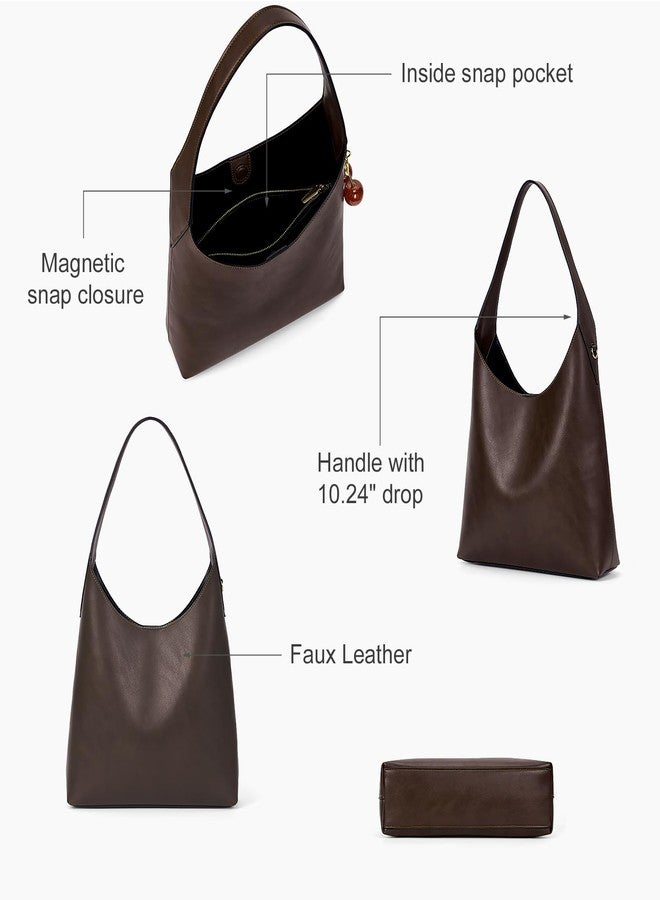 HICARRY Hobo Bags For Women Vegan Leather Shoulder Bag Tote For Women Medium Slouchy Designer Handbags Purses Fall Fashion, Coffee, Medium - Image 4