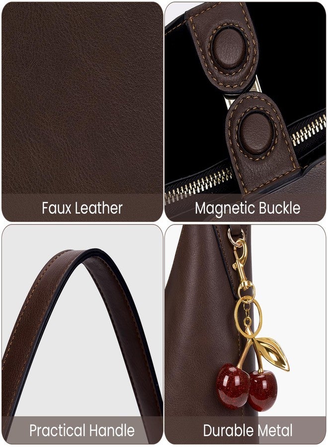 HICARRY Hobo Bags For Women Vegan Leather Shoulder Bag Tote For Women Medium Slouchy Designer Handbags Purses Fall Fashion, Coffee, Medium - Image 3