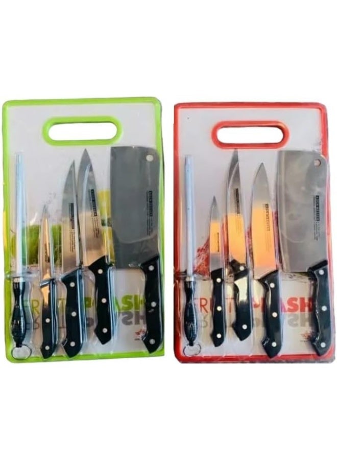 SAQOWARE Saqoware Premium Plastic Cutting Board Set with Built-In Sharpener, 3 Small Stainless Steel Knives, and Cleaver - Complete Kitchen Utensil Set for Effortless Meal Preparation (Compo Pack)  - Image 2