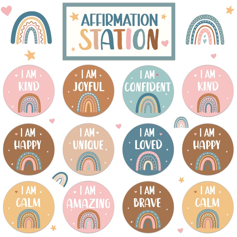 Naozinebi BOHO Affirmation Station Bulletin Board Set Rainbow Positive Bulletin Board for Classroom Mirror Growth Mindset Decoration Inspirational Motivational Accent Cutouts for Home School Teacher Wall Supply - Image 2