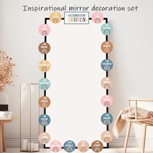 Naozinebi BOHO Affirmation Station Bulletin Board Set Rainbow Positive Bulletin Board for Classroom Mirror Growth Mindset Decoration Inspirational Motivational Accent Cutouts for Home School Teacher Wall Supply - Image 3