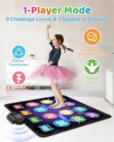 Gleamkid Dance Mat Toys for Kids LED LightUp 12Button Dance Pad with Adjustable Volume Builtin Music 1Player 2Player Mode 8 Challenge Modes and 3 Speed Level Xmas Gifts for Kids Age 312 - Image 5