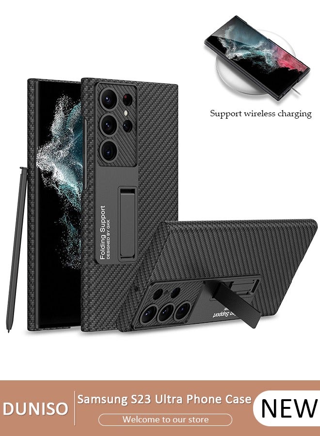 DUNISO Samsung Galaxy S23 Ultra Case, S23 Ultra Slim Stand Case, Galaxy S23 Ultra Case Supports Wireless Charging [Adjustable Stand, Anti-Drop, Anti-Fingerprint, All-Around Protection] Black - Image 1