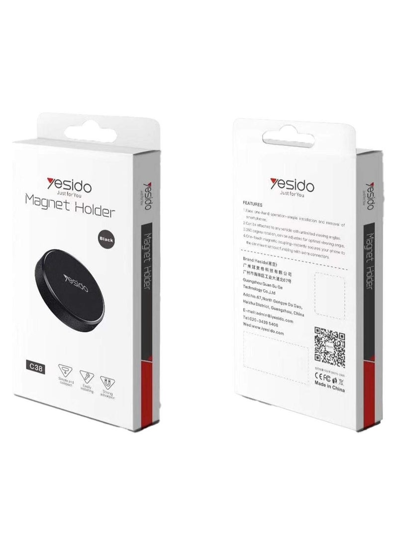 YESIDO-MAGNET HOLDER C38 - Magnetic holder for a small phone - very strong adhesive - rotatable - suitable for all cars and other places - black