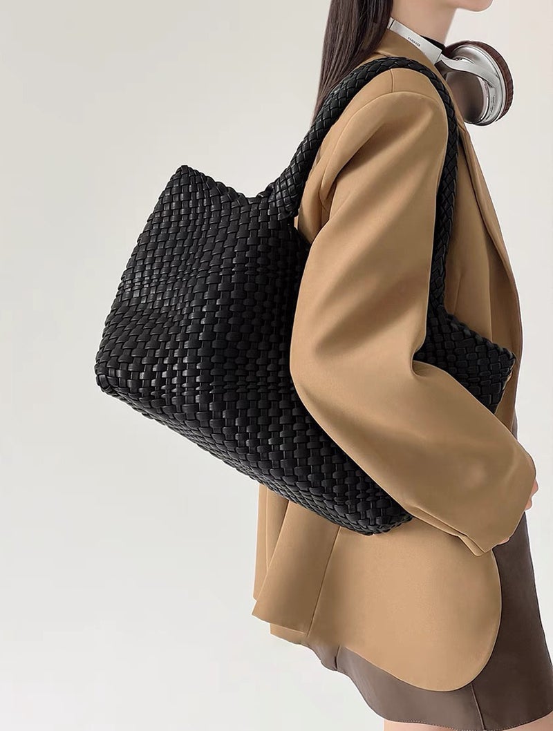 South Korea Niche High-End Genuine Leather Handmade Woven Bag Large Bag Women'S Large Capacity Tote Bag Portable Shoulder Underarm Bag - Image 1
