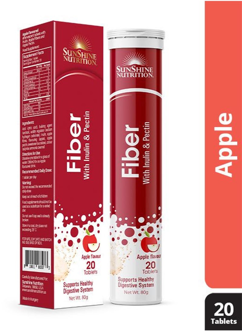 SUNSHINE NUTRITION - Fiber Effervescent Tablets Food Supplement Infused With Inulin And Pectin Supports Healthy Digestive System Apple Flavour 20 Tablets 80G - Image 1