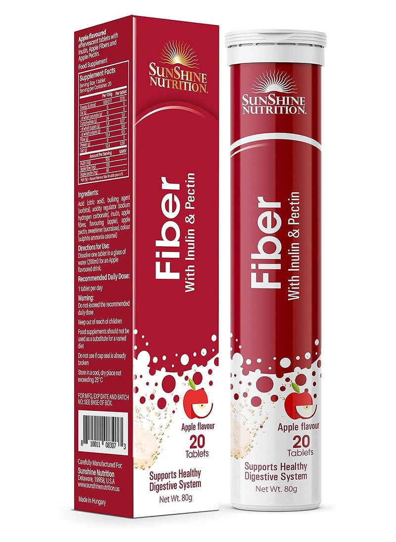 SUNSHINE NUTRITION - Fiber Effervescent Tablets Food Supplement Infused With Inulin And Pectin Supports Healthy Digestive System Apple Flavour 20 Tablets 80G - Image 1