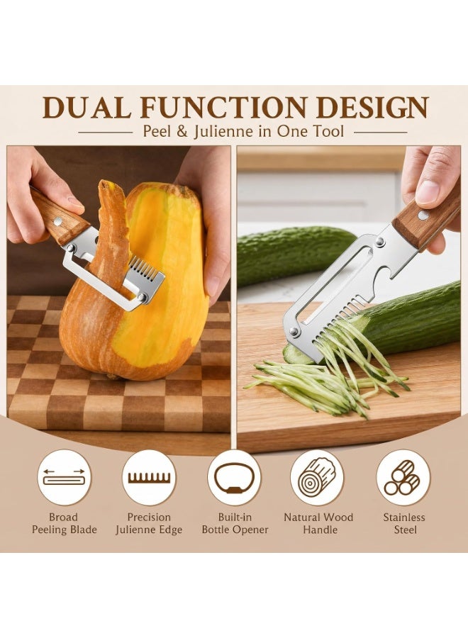YSR VEF 2PCS Multifunctional Vegetable Peeler, Stainless Steel Kitchen Peeler with Wooden Handle and Bottle Opener, Fruit Vegetable Peeling Tool, Portable Peeling Tool for Potato Carrot Fruits - Image 4