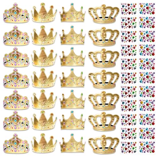 SENONAPO 50 Pcs Foam Crowns Kids Princess Tiaras Crowns Bulk with 2 Styles DIY Diamond Sticker Making Kits for Kids Birthday Party Supplies - Image 1