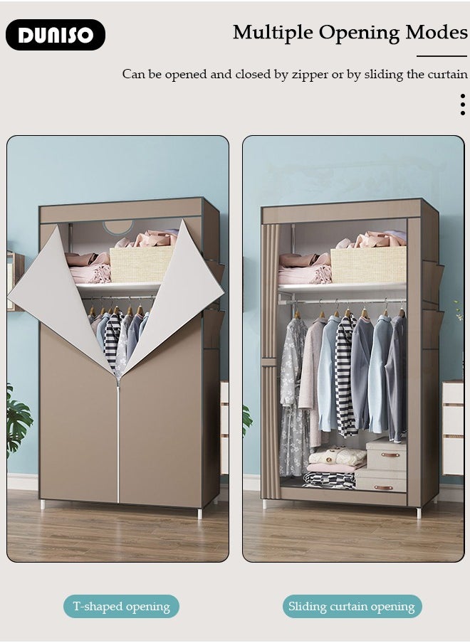 Foldable Fabric Wardrobe with Clothes Rail, Clothes Storage, Non Woven Fabrics Cabinet, Clothes Rack for Bags, Toys, Shoes, Living Room, Bedroom, Cloakroom