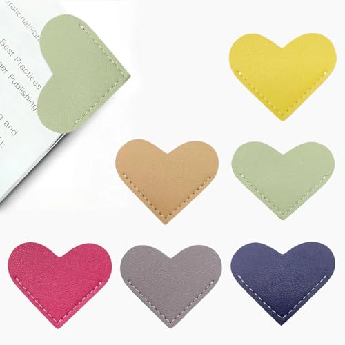 Winjeto Leather Heart Bookmarks - Winjeto 6 Pieces Cute Corner Page Book Marks for Teachers Students Book Reading Lovers, for School Office Home Supplies (Sweet（6pcs）) - Image 1