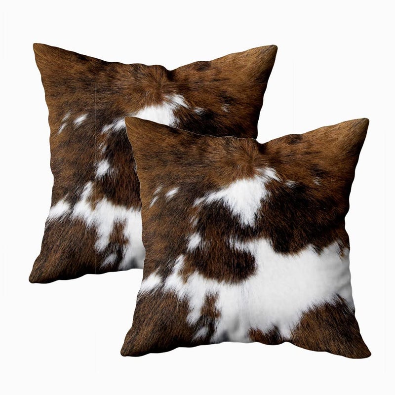 TOMWISH Pack of 2 Throw Pillow Covers Christmas Cowhide Printing Western 18x18 Pillow Cover,Decorative Throw Pillows Cushion Covers for Home Living Room Sofa Bedroom - Image 1