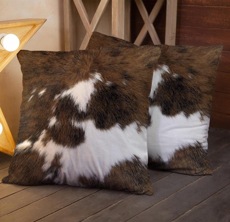 TOMWISH Pack of 2 Throw Pillow Covers Christmas Cowhide Printing Western 18x18 Pillow Cover,Decorative Throw Pillows Cushion Covers for Home Living Room Sofa Bedroom - Image 2