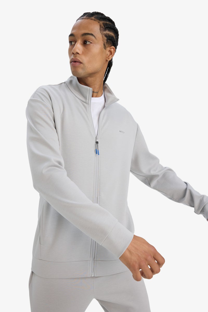 DeFacto Grey Man Standard Fit Dog Collar Printed Cardigan Casual - Image 1