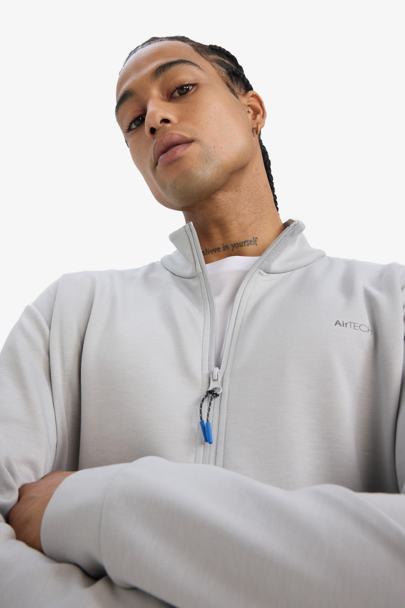 DeFacto Grey Man Standard Fit Dog Collar Printed Cardigan Casual - Image 4