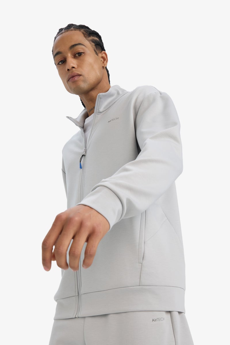 DeFacto Grey Man Standard Fit Dog Collar Printed Cardigan Casual - Image 5