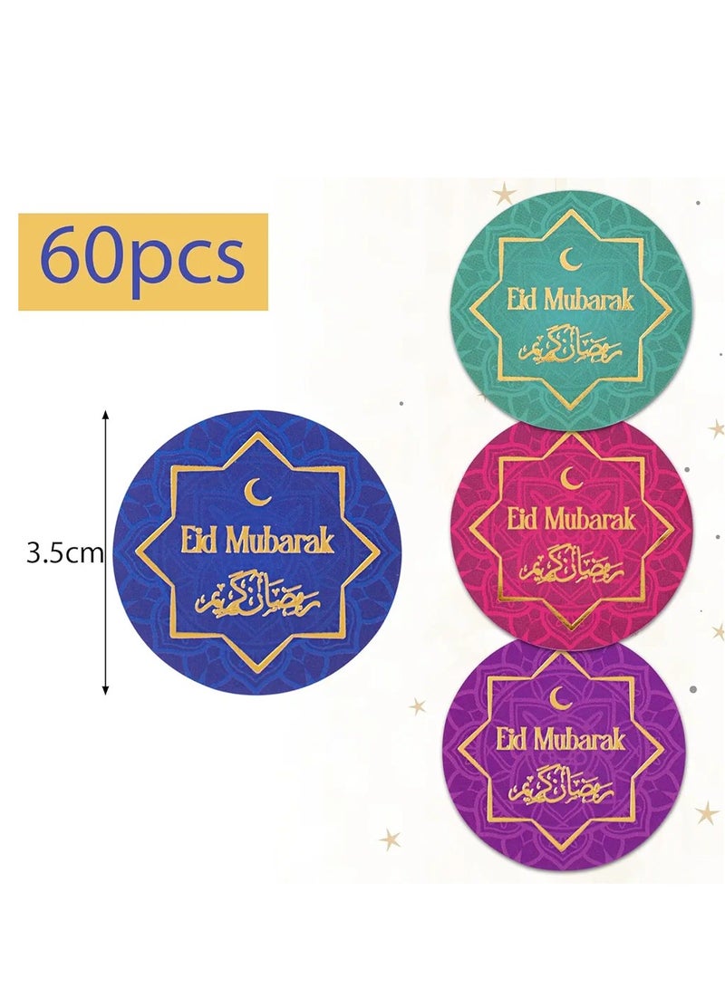 60pcs Eid Mubarak Stickers Eid Stickers 3.5cm Ramadan Stickers for Gifts Treat Bags Envelope Cards Crafts - Image 2