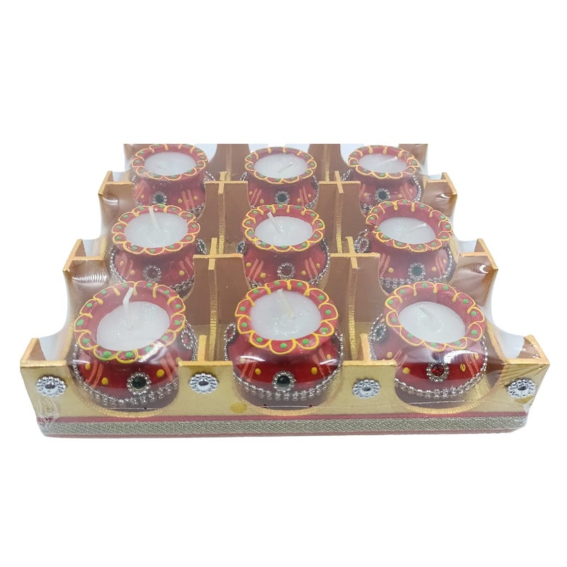 PANCIKAA Matki Candles DiyaDiwali Home Decorative Candle Terracotta Cup Mud Clay for Diwali Poojan Birthday Any Festivals Matki Diya Candle Deepak Multi Pack of 9 - Image 1